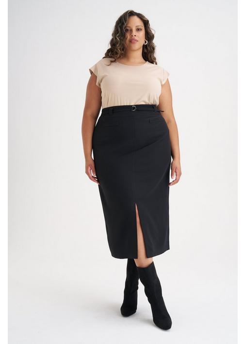BLACK PENCIL SKIRT WITH BELT - 112 - Black | MILADYS