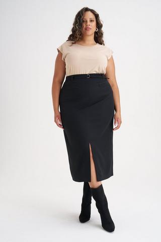 BLACK PENCIL SKIRT WITH BELT