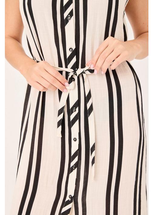 STRIPE SHIRT DRESS - S - Stone | MILADYS
