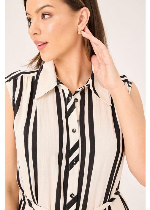 STRIPE SHIRT DRESS - S - Stone | MILADYS