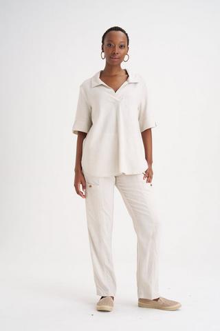 LINEN BLEND PANTS STONE