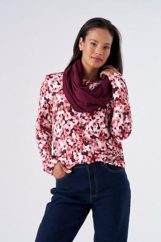 FLORAL PRINT SNOOD TOP BURGUNDY