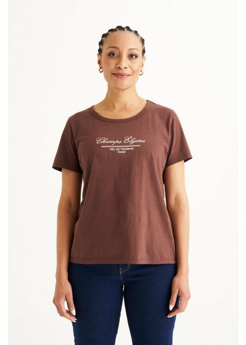 SLOGAN TEE BROWN 3XL Chocolate MILADYS