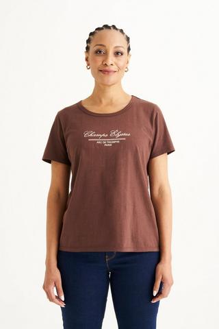SLOGAN TEE BROWN