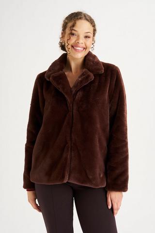 FAUX FUR JACKET BROWN