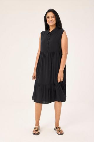 BLACK SLEEVELESS PEASANT DRESS