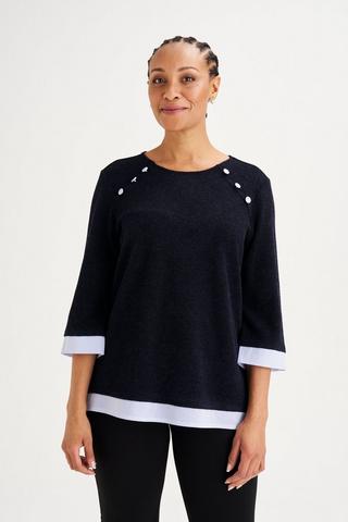TEXTURED KNIT BOXY TOP NAVY