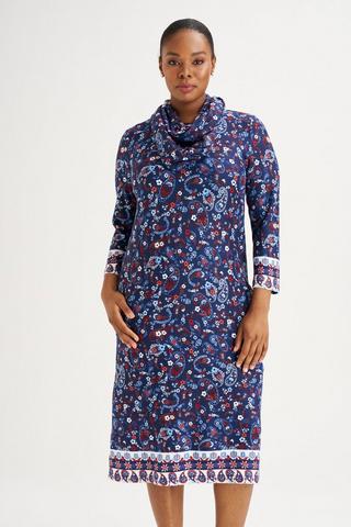 A-LINE PRINTED SNOOD DRESS