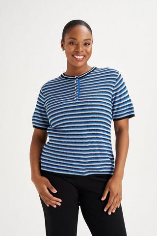 STRIPE KNIT HENLEY TOP
