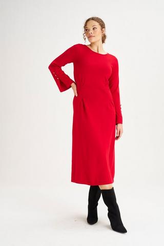 FIT AND FLARE KNIT DRESS RED
