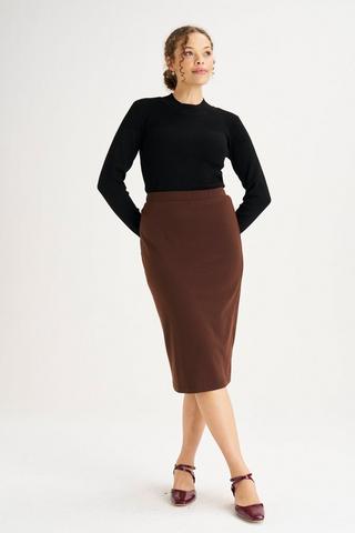 PONTE PENCIL SKIRT BROWN