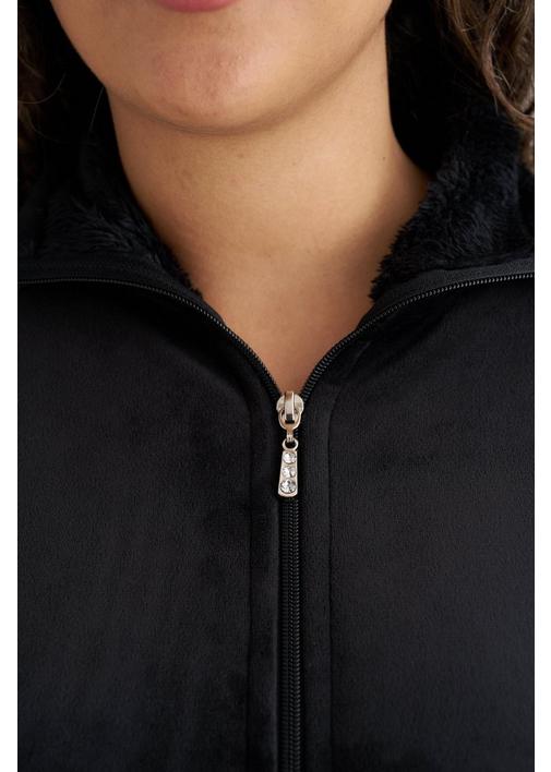 VELOUR SHERPA LINED JACKET BLACK - XXL - Black | MILADYS
