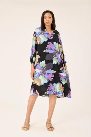 BOLD FLORAL A-LINE DRESS