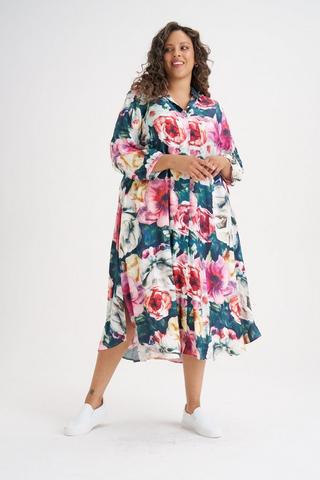 FLORAL PRINT A-LINE SHIRT DRESS