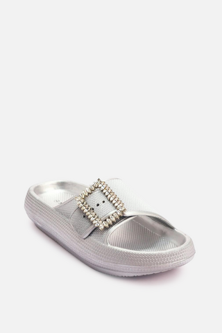 SLIP ON MULE SANDALS SILVER