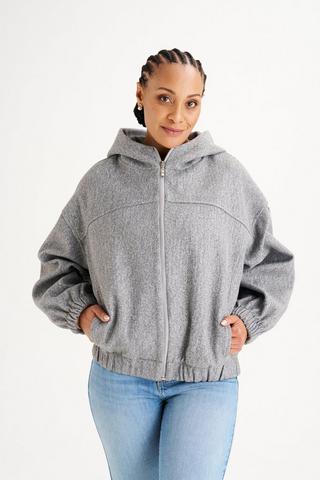 MELTON HOODED JACKET GREY