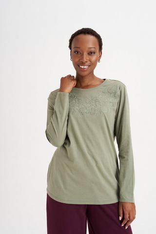LONGER LENGTH EMBROIDERED TEE FATIGUE