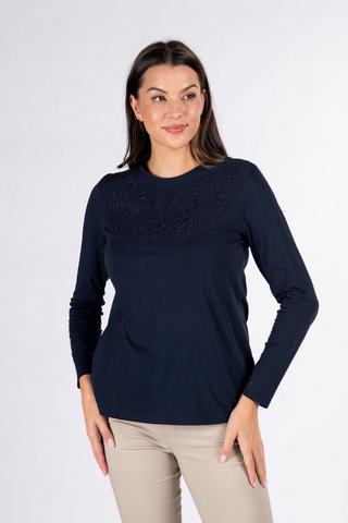 LONGER LENGTH EMBROIDERED TEE NAVY
