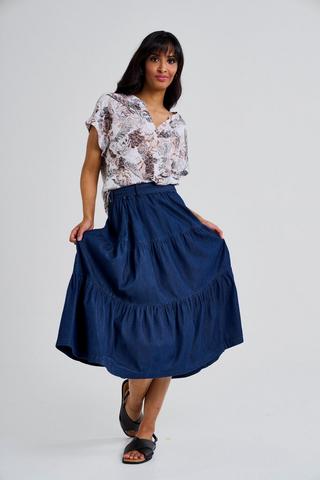 TIERED DENIM SKIRT INK