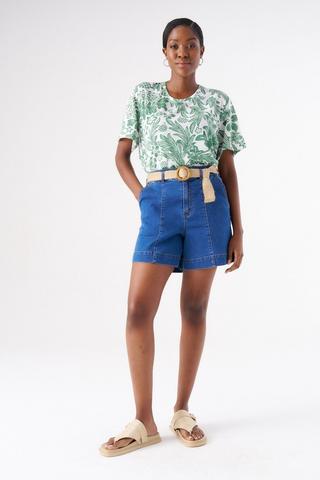 BELTED DENIM SHORTS