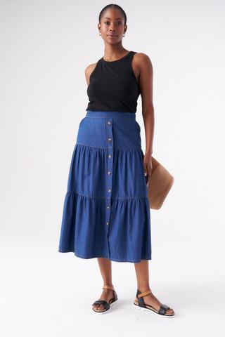 BUTTON DOWN TIERED SKIRT