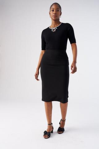 BOX PLEAT PENCIL SKIRT BLACK