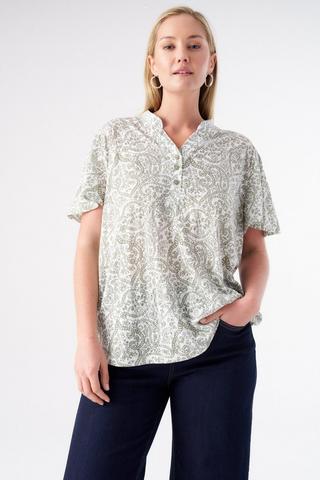 GEO PRINT HENLEY TOP FATIGUE