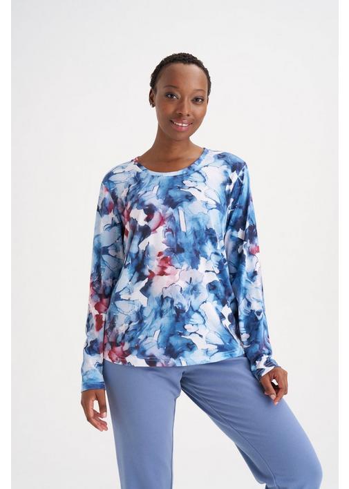売れ筋商品|||ルビーロード カットソー トップス レディース Plus Size Tropical Layered Print Top Chambray Blue Multi TOP *MISSY* CHAMBRAY MULTI LAYERED TROPICAL PRINT - Four