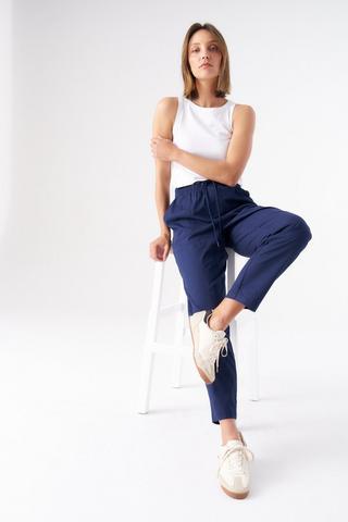 TAPERED CRACKER COTTON PANTS NAVY