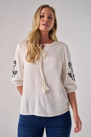 EMBROIDERED PEASANT TOP STONE