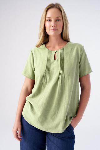 PINTUCK BOXY TOP SAGE