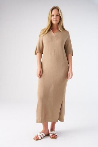 KNIT A-LINE DRESS STONE