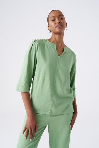 LINEN BLEND HENLEY TOP