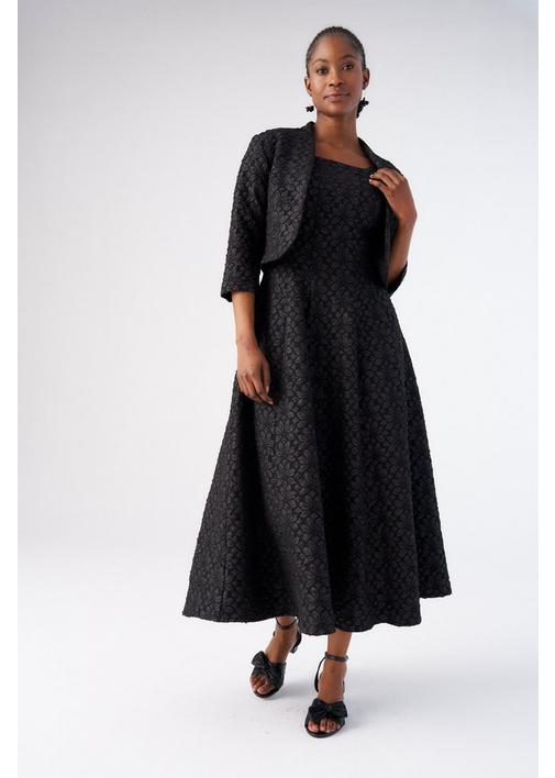 BLACK JACQUARD FIT AND FLARE DRESS - 3XL - Black | MILADYS