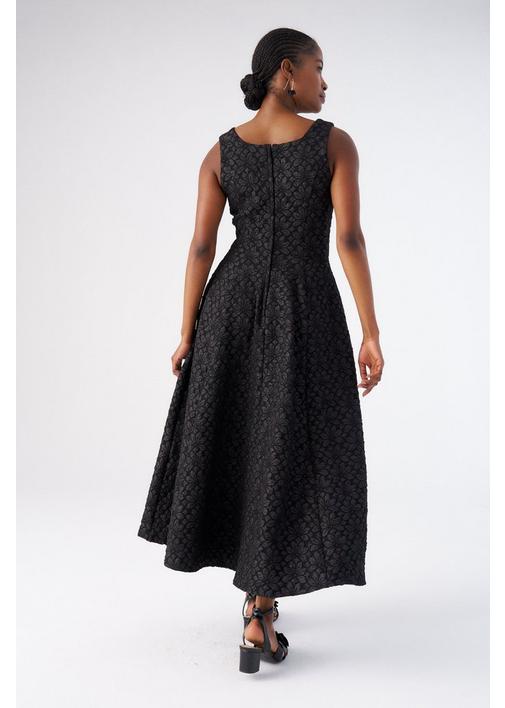 BLACK JACQUARD FIT AND FLARE DRESS - 3XL - Black | MILADYS