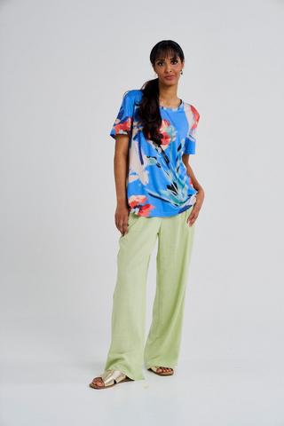 LINEN BLEND SAGE WIDELEG PANTS