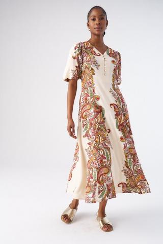 PAISLEY PRINT FIT AND FLARE DRESS