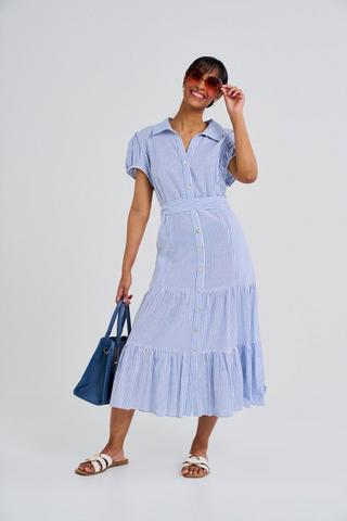 STRIPE SHIRT DRESS BLUE