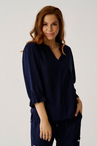 LINEN BLEND NAVY HENLEY TOP