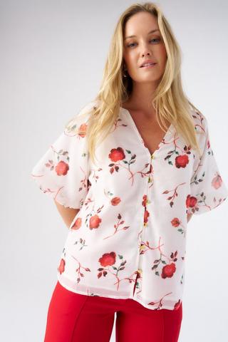 FLOWER PRINT BLOUSE WHITE