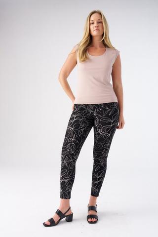PRINTED BENGALINE SLIM LEG PANTS