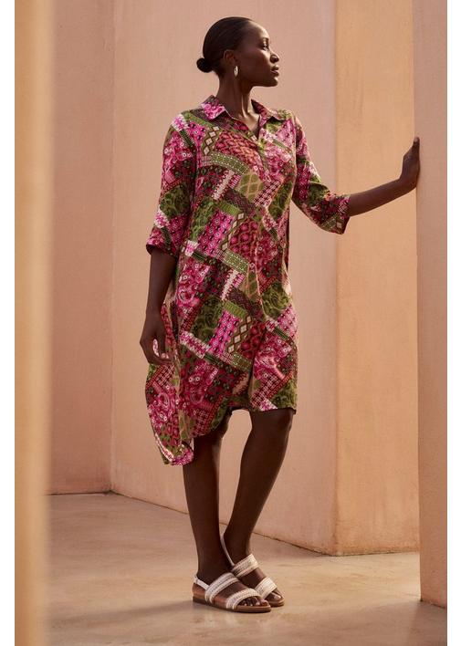 PRINTED A-LINE HENLEY DRESS - M - Multi | MILADYS