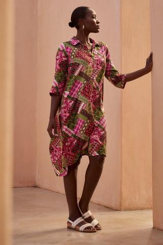 PRINTED A-LINE HENLEY DRESS
