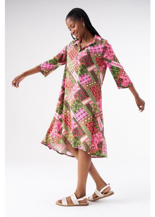 PRINTED A-LINE HENLEY DRESS - M - Multi | MILADYS