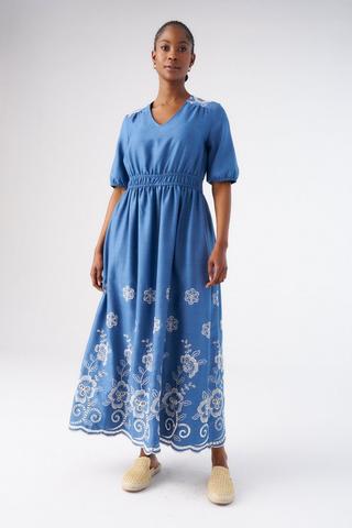 EMBROIDERED EMPIRE WAIST DRESS