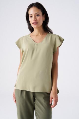 SATIN CREPE SMART TEE SAGE