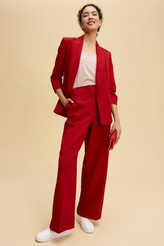 CREPE STRAIGHT LEG PANTS RED