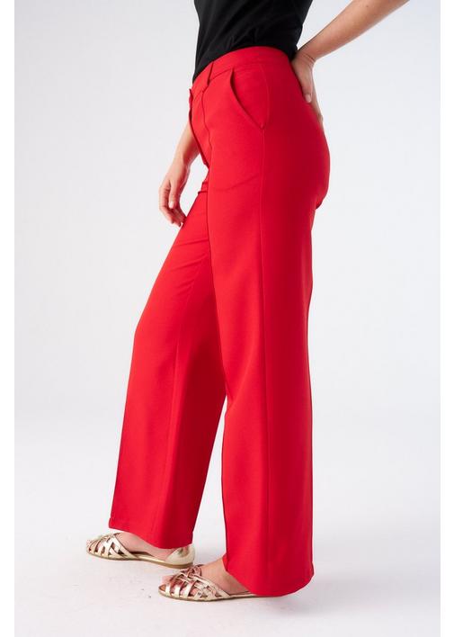 CREPE STRAIGHT LEG PANTS RED - S - Chilli Red | MILADYS
