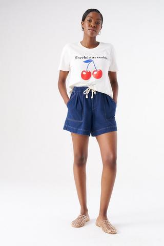 ELASTICATED DENIM SHORTS