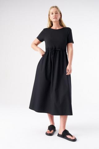 KNIT WOVEN DRESS BLACK